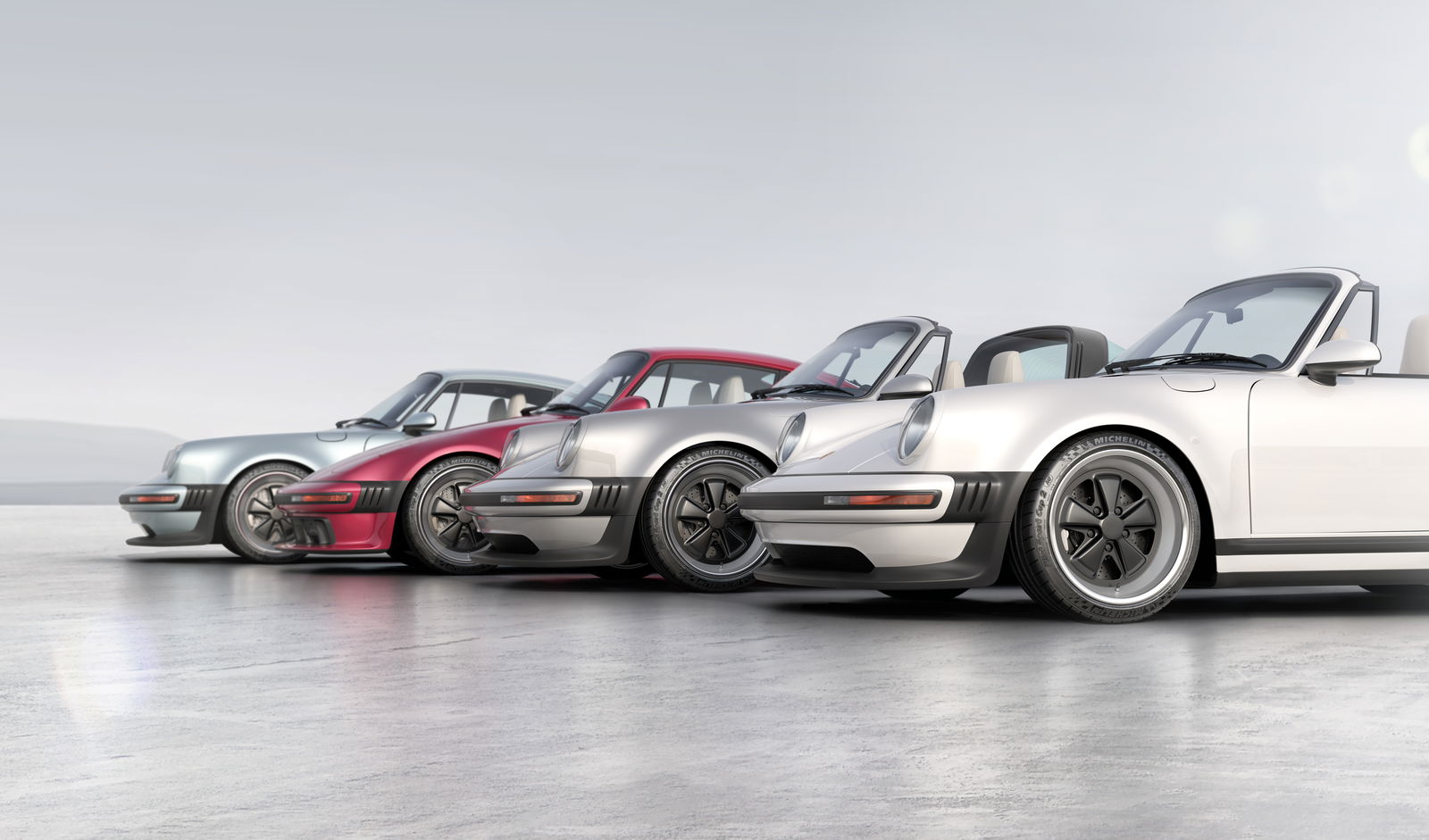 Four Singer-restored Porsche 911s